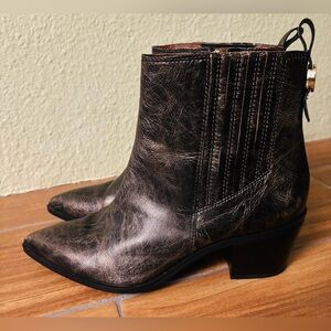 NWOB Franco Sarto Women's Shay Ankle Boot Bootie Metallic Black & Gold Size: 7